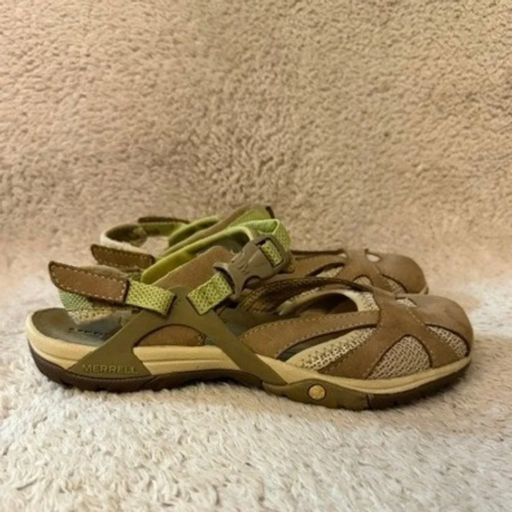 Merrell Azure Wrap Womens Brown Green Leather Mesh Hiking Sport Sandals Size 7